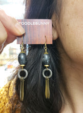 Load image into Gallery viewer, Larvikite fringe drop earrings
