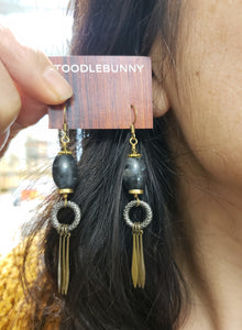 Larvikite fringe drop earrings