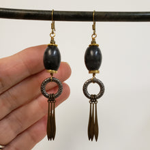 Load image into Gallery viewer, Larvikite fringe drop earrings
