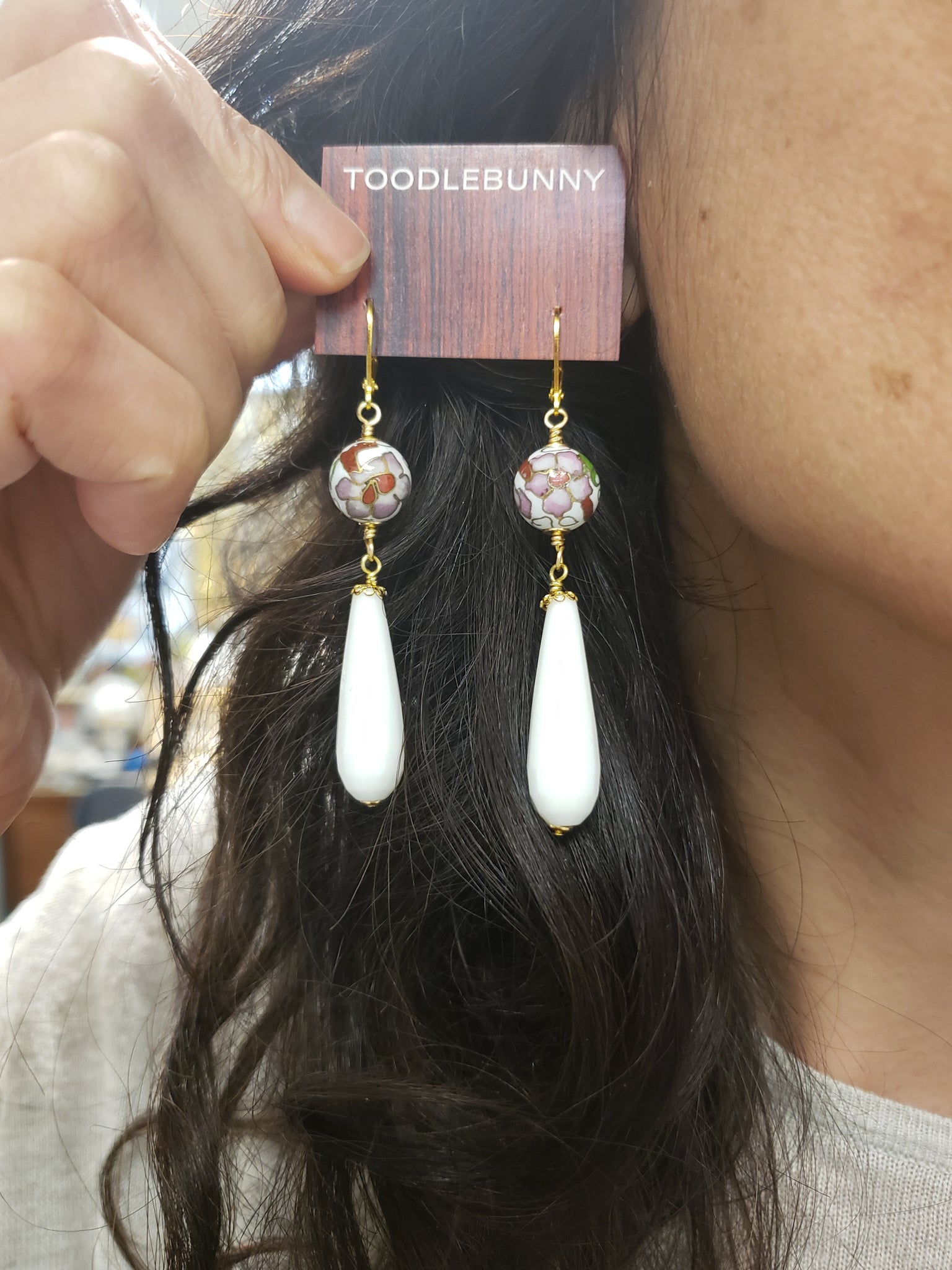 White sales agate earrings