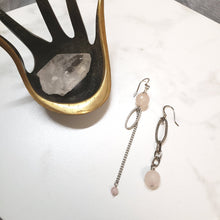 Load image into Gallery viewer, Asymmetric Rose Quartz link drop earrings
