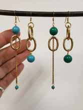 Load image into Gallery viewer, Asymmetric Color pop link drop earrings
