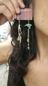 Asymmetric Twig Y Stone Bird Earrings - more colors available