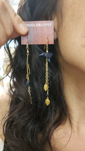 Asymmetric Twig Y Stone Bird Earrings - more colors available