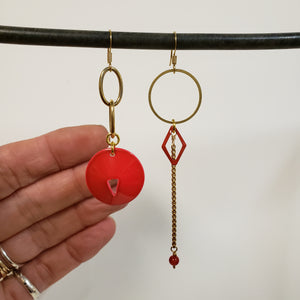 Asymmetric Enamel Color Pop Earrings - Red