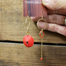 Load image into Gallery viewer, Asymmetric Enamel Color Pop Earrings - Red
