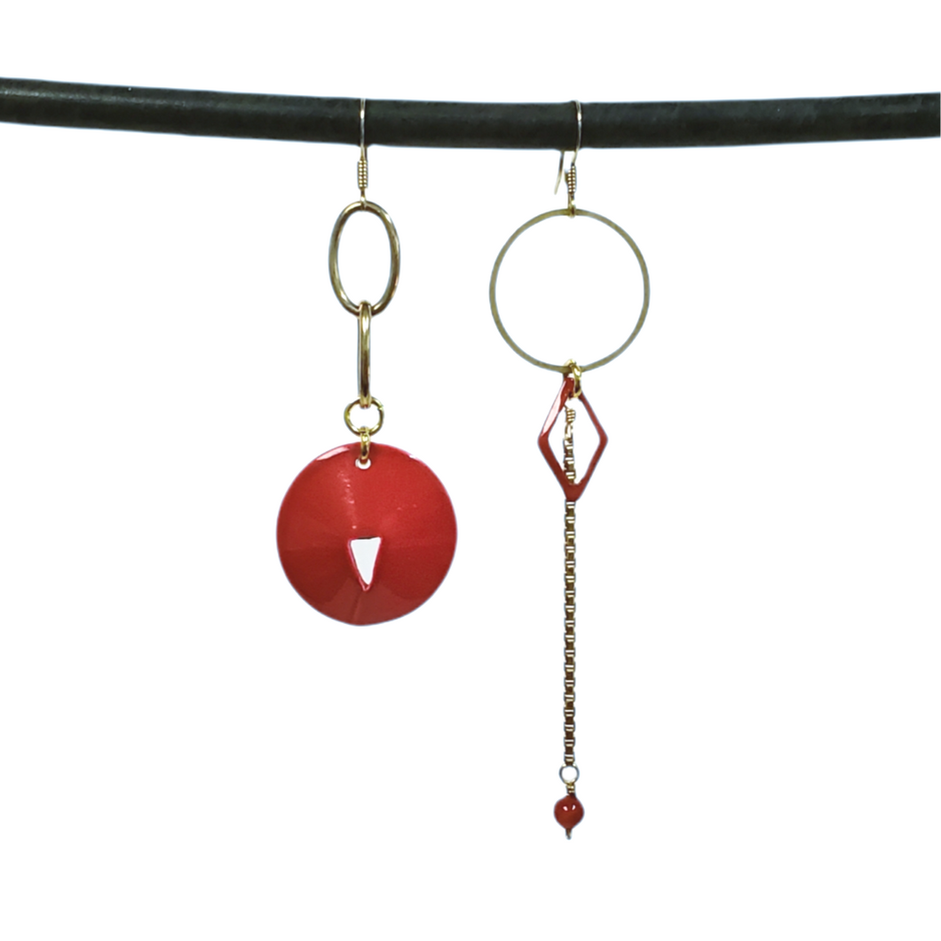 Asymmetric Enamel Color Pop Earrings - Red