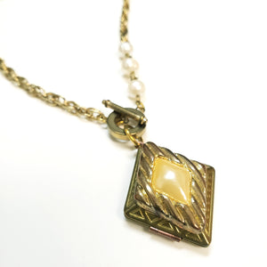 Pearl Diamond Toggle Locket Necklace