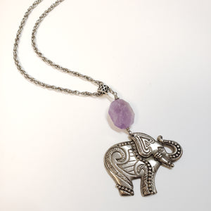 Amethyst Lucky Elephant Pendant Necklace