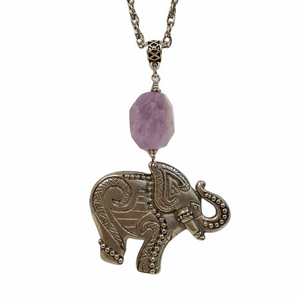 Amethyst Lucky Elephant Pendant Necklace