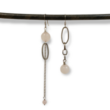 Load image into Gallery viewer, Asymmetric Rose Quartz link drop earrings
