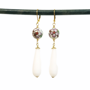 Cloisonne white Agate drop earrings