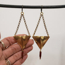 Load image into Gallery viewer, Geometric Triangle Point Drop Earrings - Red Jasper
