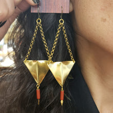 Load image into Gallery viewer, Geometric Triangle Point Drop Earrings - Red Jasper
