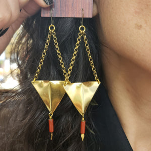 Geometric Triangle Point Drop Earrings - Red Jasper
