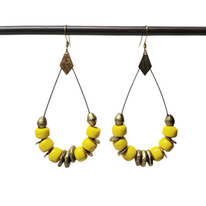 African Brass Teardrop Hoop Earrings - Yellow