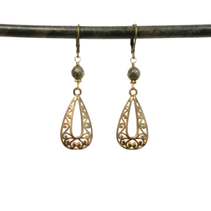 Brass filigree drop earrings