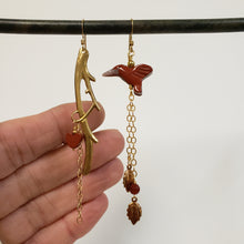 Load image into Gallery viewer, Asymmetric Twig Y Stone Bird Earrings - Mahogany Jasper
