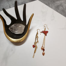 Load image into Gallery viewer, Asymmetric Twig Y Stone Bird Earrings - Mahogany Jasper
