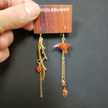 Load image into Gallery viewer, Asymmetric Twig Y Stone Bird Earrings - Mahogany Jasper
