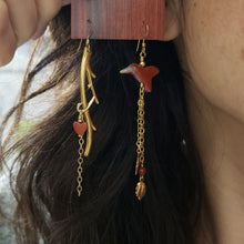 Load image into Gallery viewer, Asymmetric Twig Y Stone Bird Earrings - Mahogany Jasper
