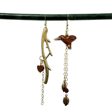 Load image into Gallery viewer, Asymmetric Twig Y Stone Bird Earrings - Mahogany Jasper
