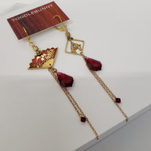 Load image into Gallery viewer, Asymmetric Vintage Enamel Fan Earrings - Ruby Swarovski
