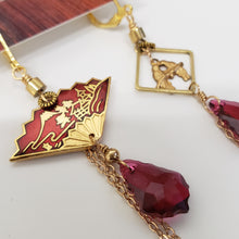 Load image into Gallery viewer, Asymmetric Vintage Enamel Fan Earrings - Ruby Swarovski
