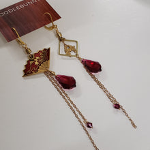 Load image into Gallery viewer, Asymmetric Vintage Enamel Fan Earrings - Ruby Swarovski
