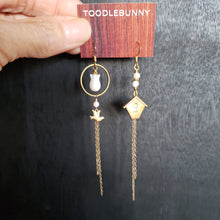 Load image into Gallery viewer, Asymmetric Floral Birdhouse Tulip Earrings
