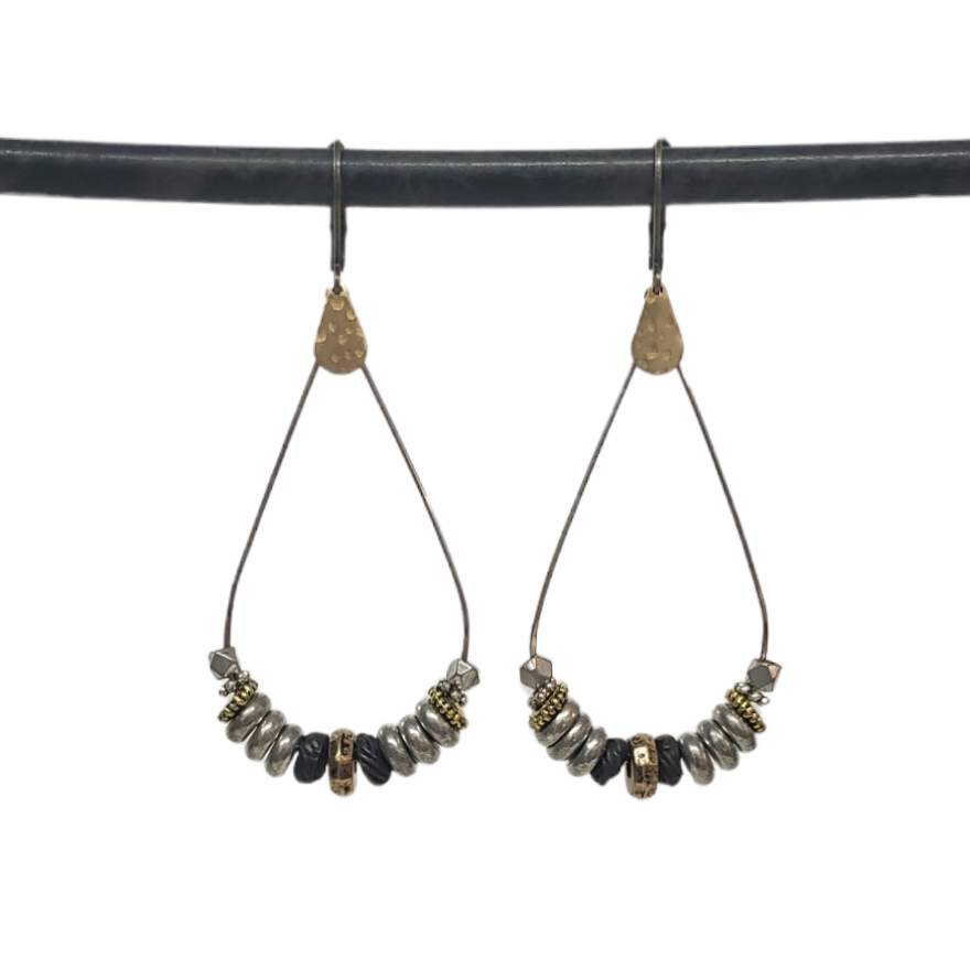 Heishi Teardrop Earrings - mixed metals