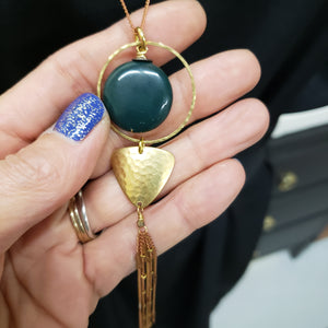Trigon Tassel Necklace - Green Ocean Jasper