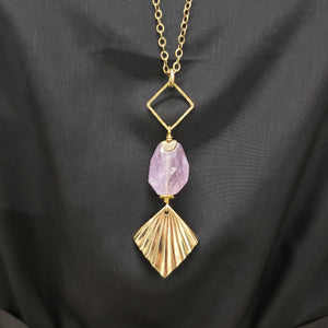 Geometric Amethyst Long Necklace