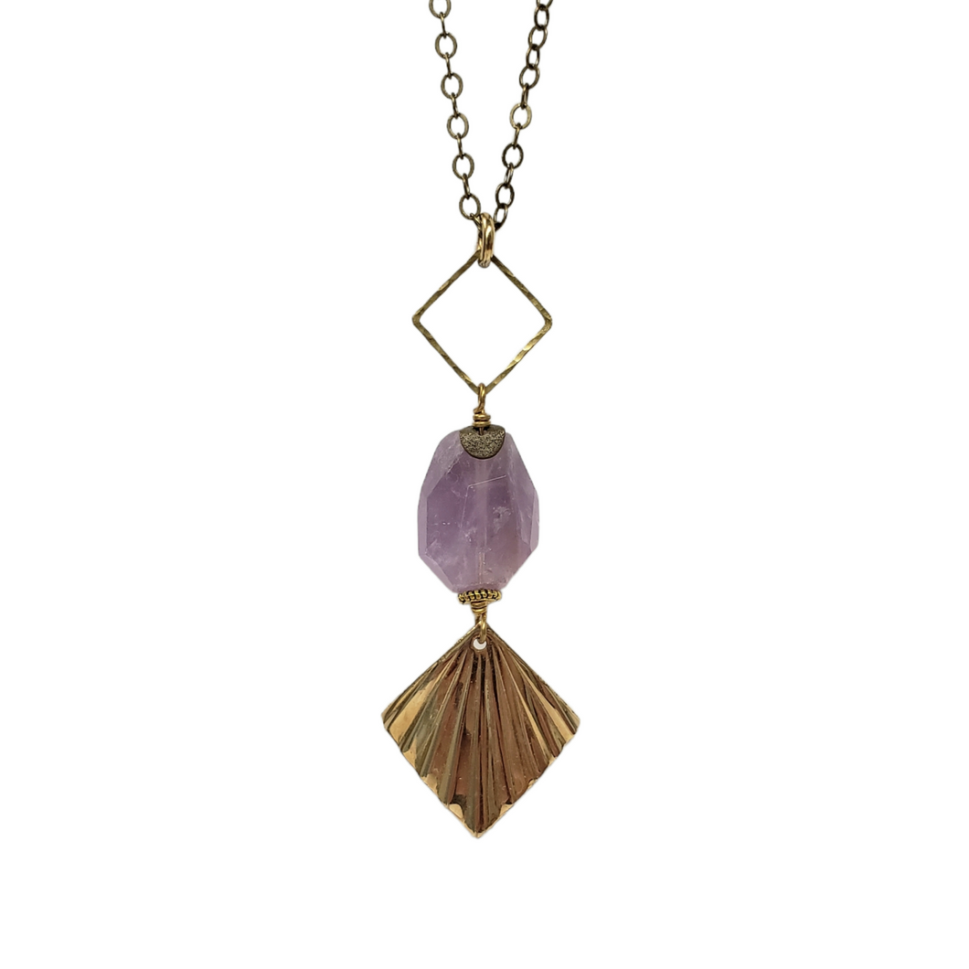 Geometric Amethyst Long Necklace