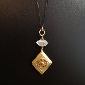 Vintage Diamond Locket Necklace - Quartz Sun
