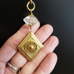 Vintage Diamond Locket Necklace - Quartz Sun
