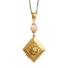 Load image into Gallery viewer, Vintage Diamond Locket Necklace - Peach Moonstone

