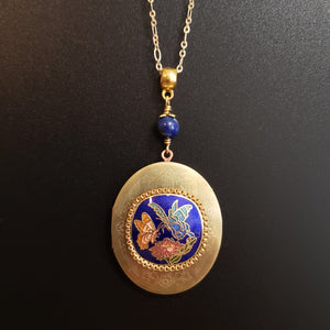 Large Vintage Locket - Cloisonne Butterfly