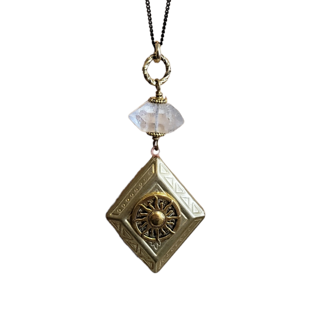 Vintage Diamond Locket Necklace - Quartz Sun