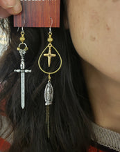Load image into Gallery viewer, Medieval Maden Sword and Cross Earrings II
