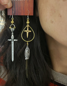 Medieval Maden Sword and Cross Earrings II