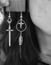 Load image into Gallery viewer, Medieval Maden Sword and Cross Earrings II
