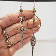 Load image into Gallery viewer, Medieval Maden Sword and Cross Earrings II
