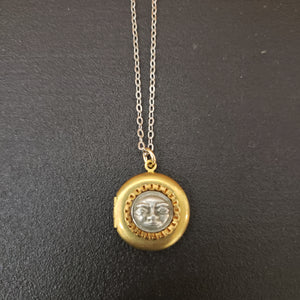 Small Moon Face Locket Necklace - Mixed Metals