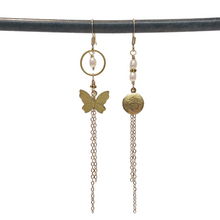 Load image into Gallery viewer, Asymmetric Butterfly Locket Earrings - White Pearl
