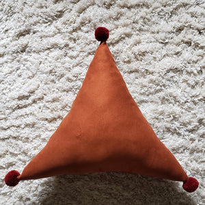 Abstract Rust Floral PomPom Triangle Pillow
