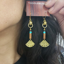 Load image into Gallery viewer, Aztec Fan Drop Earrings - Turquoise
