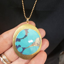 Load image into Gallery viewer, Large Vintage Locket Necklace - Ceramic Cabochon
