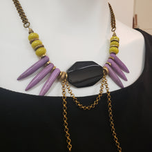 Load image into Gallery viewer, Spike Fringe Collar Necklace - Black Agate
