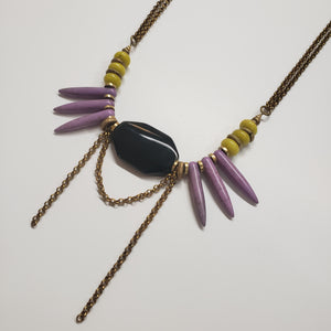 Spike Fringe Collar Necklace - Black Agate